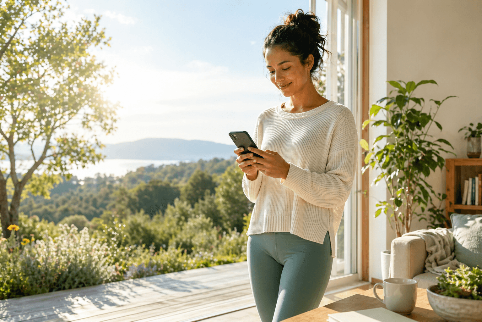 A person reviewing health progress in bright morning light.